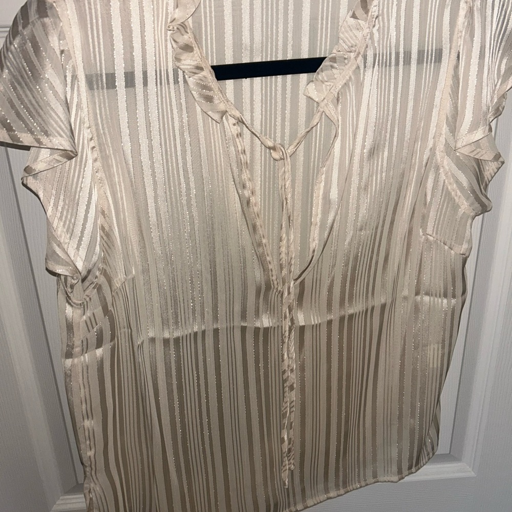 SHEIN Cream Striped Ruffle Blouse